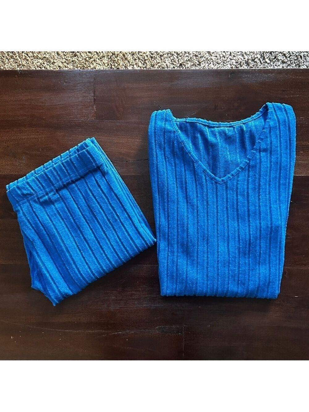 Blue Ribbed Knit Set XL